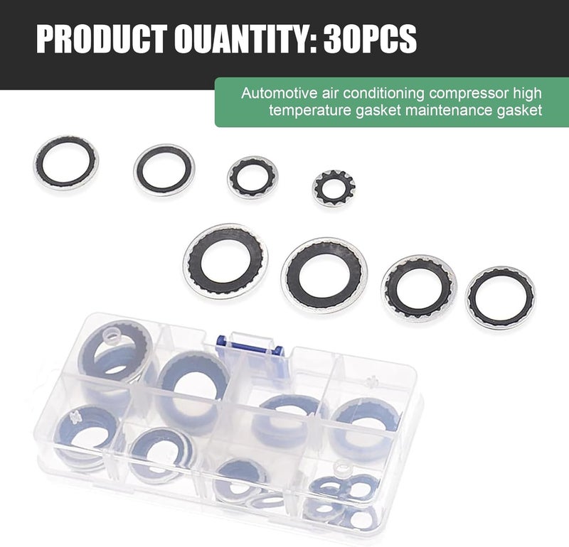 CyperFair 30 PCS Car Air Conditioning Compressor Port Seal Washer, Heat-resistant Cooling Pump Seal Gasket, Vehicle Air Conditioning O-ring Gasket Replacement Part, for Most Cars, Trucks (Black) - Image 2